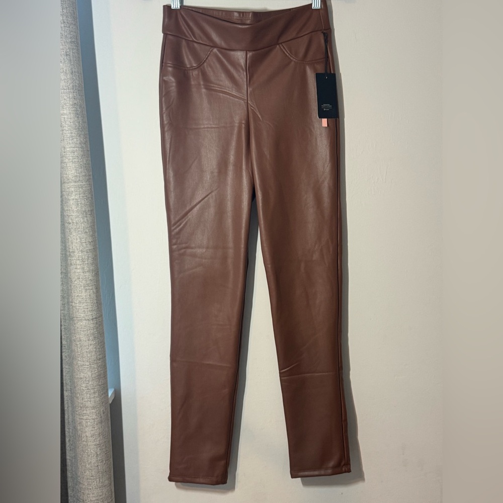 iris Chocolate Brown Straight-Leg Faux-Leather Pants - Picture 3 of 8